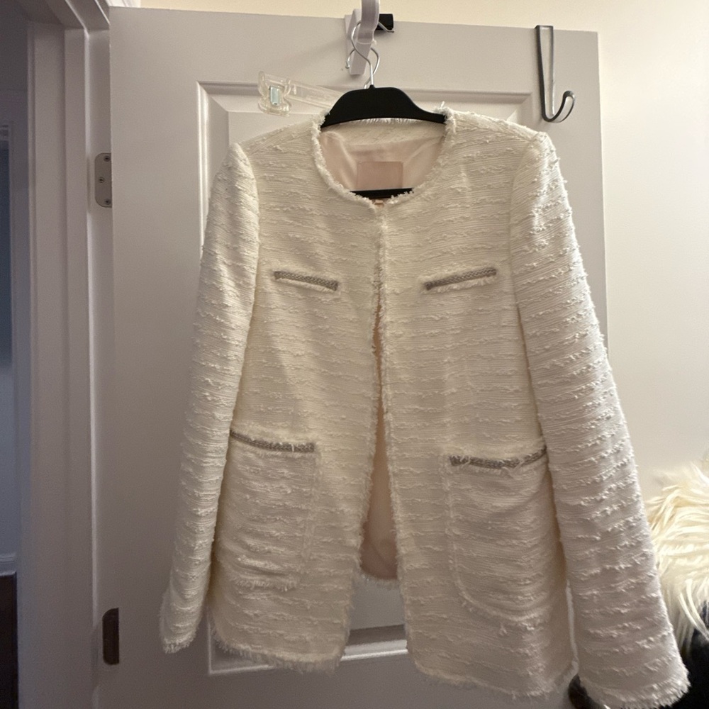 Rebecca Taylor size 10 white tweed blazer